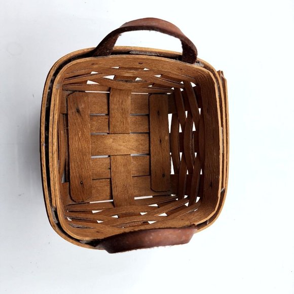 Vintage Longaberger Handwoven Picnic Basket Small Mini Organizer Brown 4.50 in - Picture 11 of 11